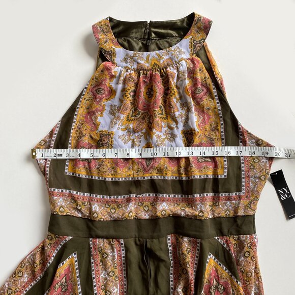 New York & Co Size 14 Halter Dress over Shorts Asymmetric Hem Olive Multicolor - Picture 5 of 11